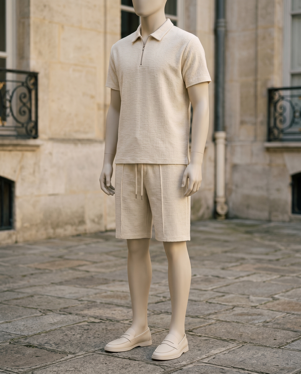 Ensemble homme polo demi-zip et short