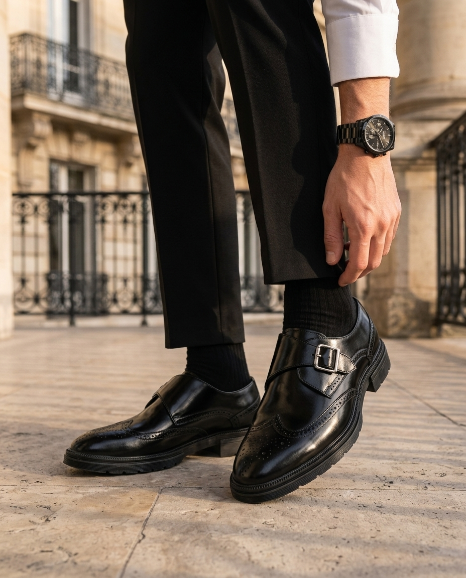 Chaussures homme à boucle perforées