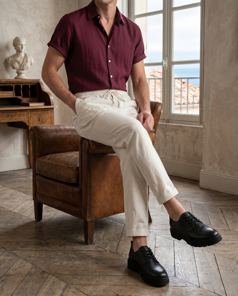 Ensemble homme chemise boutonnée pantalon droit