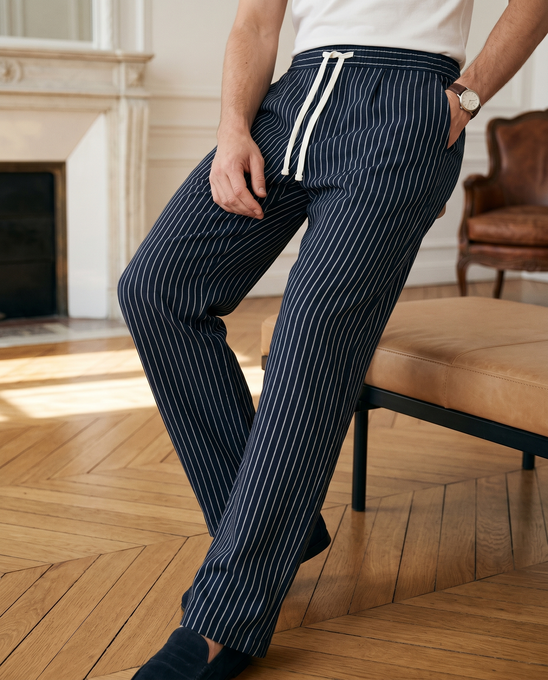 Pantalon homme rayé ample